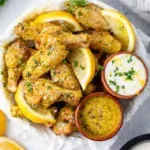 Creamy lemon pepper sauce served in a small dipping bowl for chicken wings and tenders