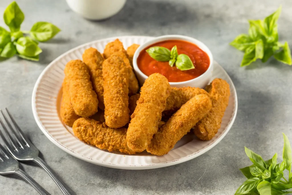 Golden fried mozzarella cheese bites served with marinara dipping sauce